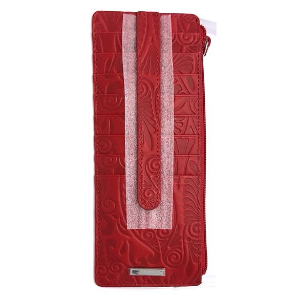 Lodis Slim Long Stacker Red Tooled Leather Credit Card Wallet Many Slots New Box - Picture 1 of 9